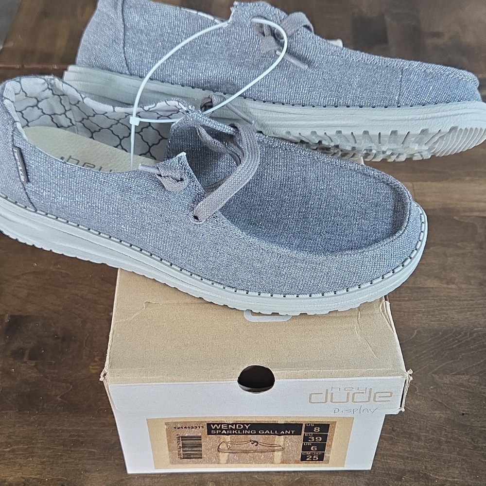 Hey Dude Size 8 Sparkling Gray Slip-On Loafers